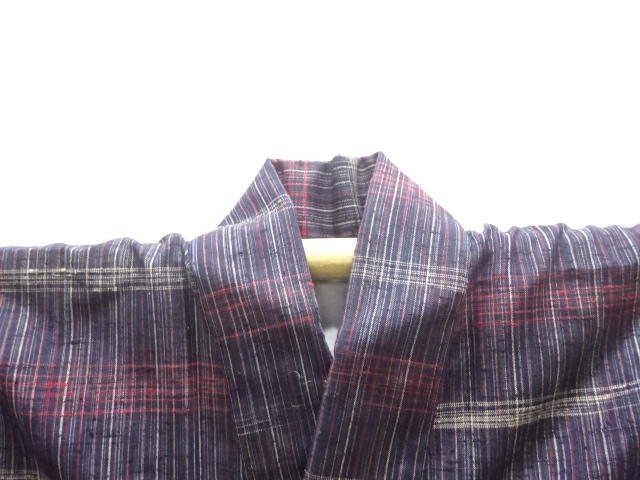  格子織り出し単衣着物